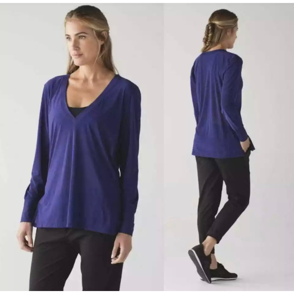 LULULEMON Sheer Get Low Long Sleeve Blue Purple Activewear Top
